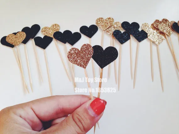 

40pcs Rock metal color black gold Chic Bridal Shower - baby boy Birthday/Heart Cupcake Toppers//Single man Gay Party Decoration
