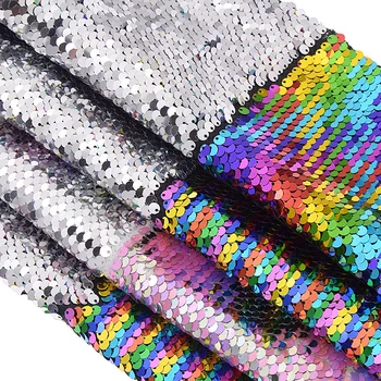 

2019 1Yard Double-faced Mermaid Fish Scale Sequin Fabric Rainbow Color Polyester Satin Fabric For DIY Sewing Clothing Supplies