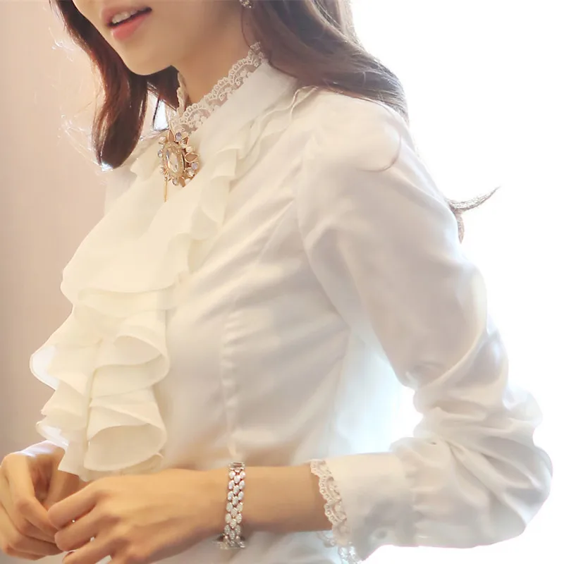 

2018 Spring Women's New Fashion Plus Size Shirt Office Ladies Long Sleeve Lotus Leaf Edge Blouse Girls All-match Basic Tops