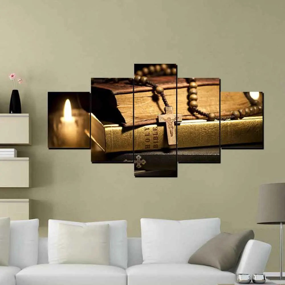 

HD Canvas Printed Painting Wall Art Modular Poster 5 Panel Jesus Crossing Books Living Room Pictures Home Decor Modern Frame