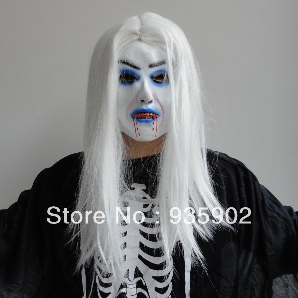 Free shipping White Long Hair Wig Latex Horrible Vampire Mask White haired  Demon Girl Film Props Halloween Party|halloween costume cat ears|party  favor baby showerhalloween party events - AliExpress