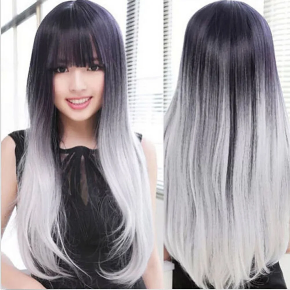

Fashion Women Heat Resistant Long Curly Hair Cosplay Costume Black White Wigs