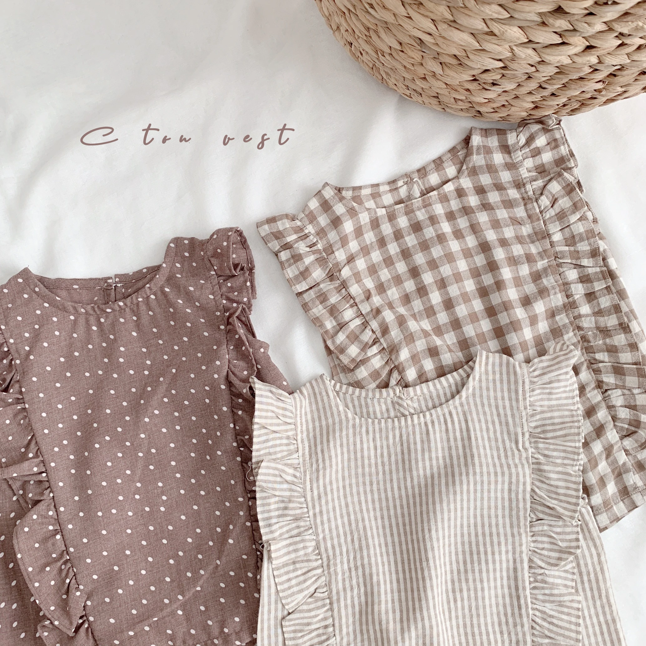 

Children Summer Wear Clothing 2019 New Girl's Vest T-shirt Baby Flying Sleeveless Doll Shirt Soft Comfortable Plaid Girl Blouses