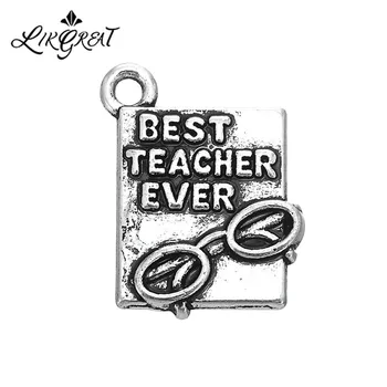 

LIKGREAT Best Teacher Ever Book Charms Silver Color Tone Metal Charms Letter Pendant Fit Bracelet Keychain Jewelry Making Gift