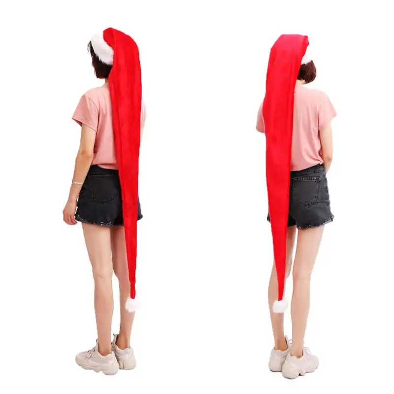 

155cm Christmas Hats Festival Party Santa Claus Hat Long Tail Xmas Cap for Adult Children Costume Christmas Decoration for Home