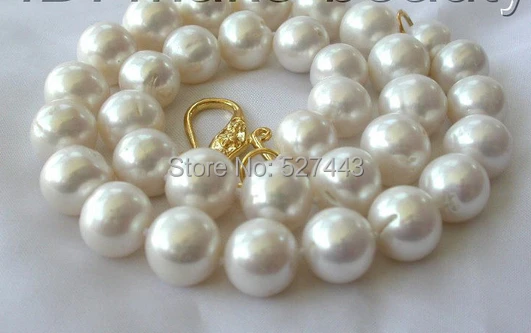 

Wholesale jewe321 >>stunning big 14mm round white freshwater cultured pearl necklace b1026