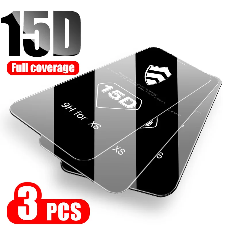 3-1PCS/lot 15D Curved Edge Full Cover Protective Glass For iPhone 7 8 6 6S Plus Screen Protector For iPhone X XR XS 11 Pro Max