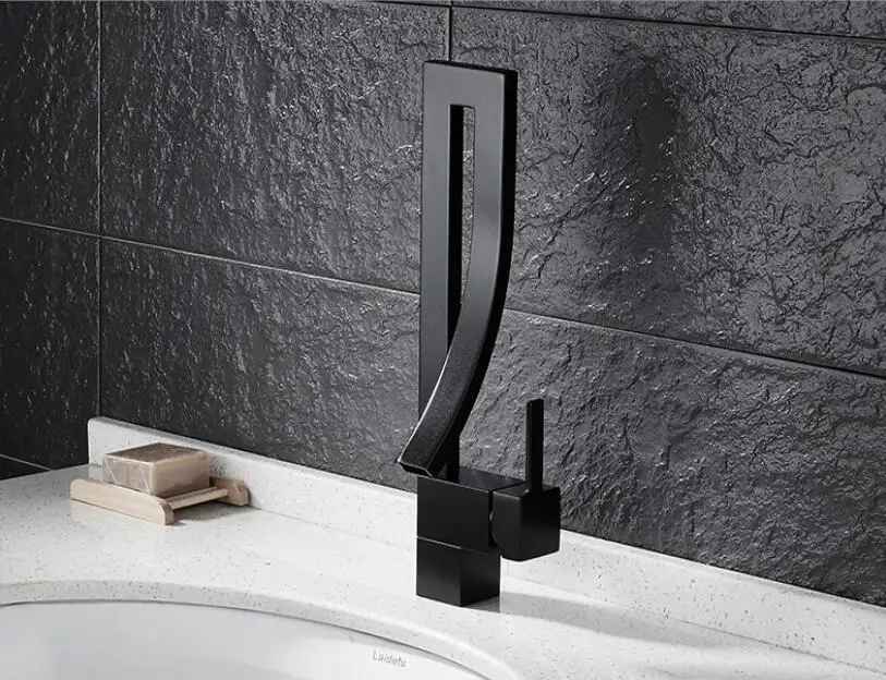 

Black copper basin faucet bathroom cabinet wash basin hot and cold faucet personality art drawing basin faucet LU41319