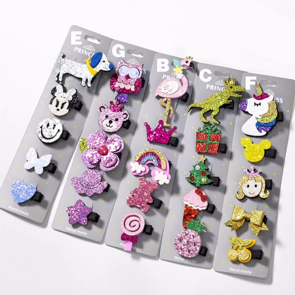 5PCS/Lot Sequin Hair Clips for Girls Kids Women Hairpin Barrettes Cartoon Animal Hairgrip Headwear Accessories Drop Shipping
