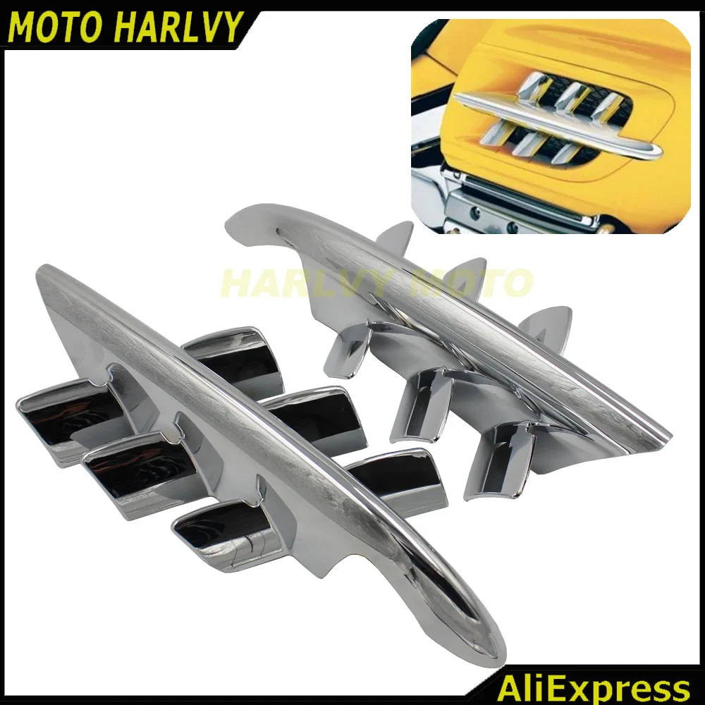 PACASK Motorcycle Chrome Shark Gills Fairing Accents For Honda Goldwing GL1800 2001-2010