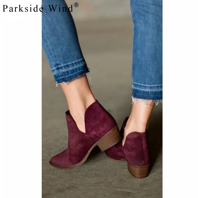 

Parkside Wind Flock Women Boots V Shape Slip-on Ankle Boots Pointed Toe Low Heel Shoes Autumn Chelsea Boots XWN1367-45