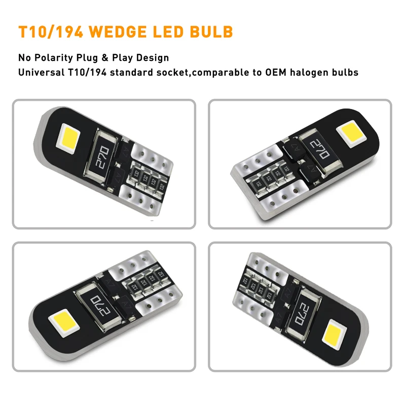 2 шт. светодиодный T10 Canbus W5W светодиодный светильник 2835 2SMD автомобиля Подсветка салона 194 168 номерной знак светильник лампочка для авто не ошибка дневные ходовые огни 12V Белый