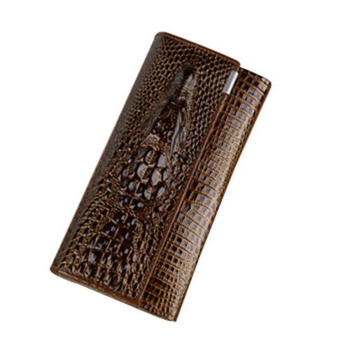 

TEXU 3 Fold Genuine Leather Women Alligator Wallet Hasp Crocodile Head Female Clutch Purse Wallet