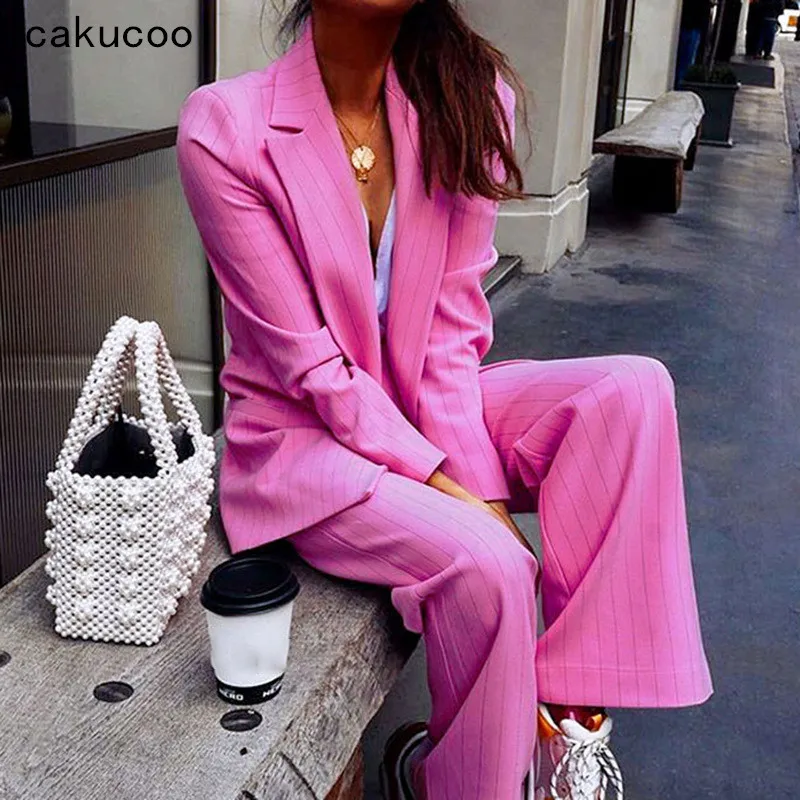 Cakucool дамы костюм для женщин костюмы офисные наборы для ухода за кожей повседневное Блейзер и брюки девочек комплект Формальные розовы