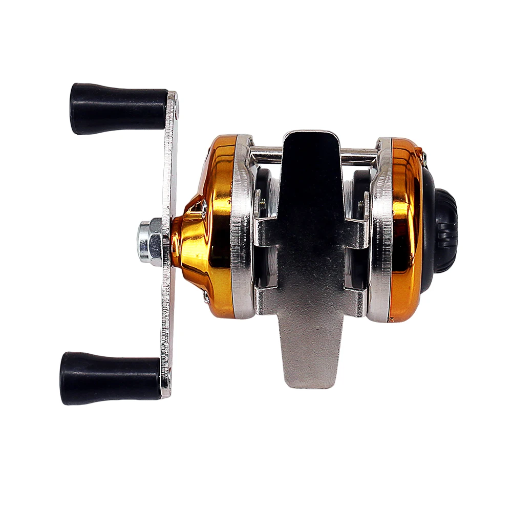 DEUKIO Mini Portable Ice Fishing Reel 1BB Dual Rocker Arm Baitcast Coil Roller Winter Bait Casting Fishing Reel with Line 90m