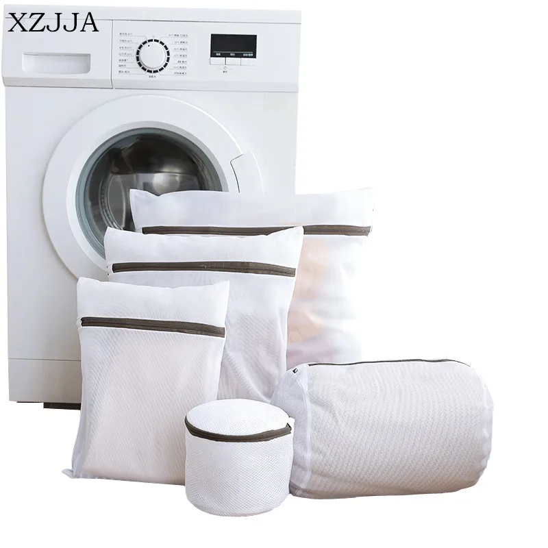 XZJJA White Nylon Zippered Mesh Laundry Bag Dirty Clothe Bra Underwear Laundry Organizers