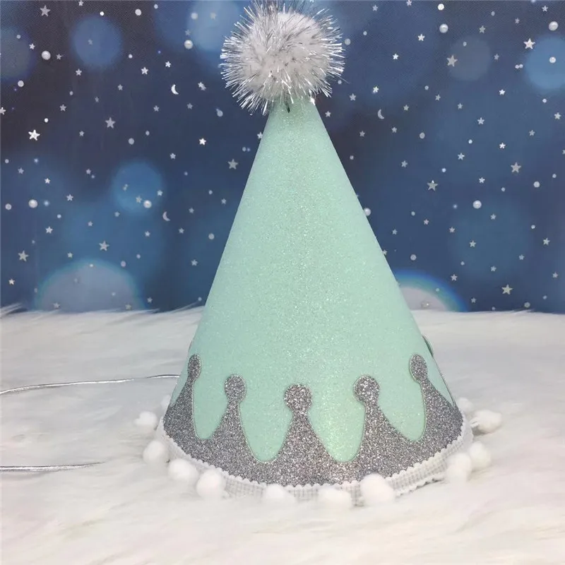 От одного до четырех Головные уборы на день рождения для Childre вечерние партии аксессуары шляпка с блестками Рождество с днем рождения шляпа - Цвет: blue silver