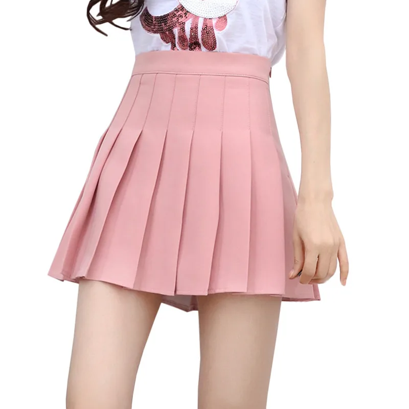 Mini Skirt Summer Womens Preppy School High Waisted Girl Pink Solid Color U...