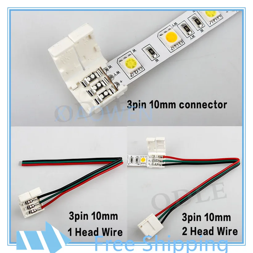 3pin 5pcs lot 10mm connector for single color font b led b font font b strip