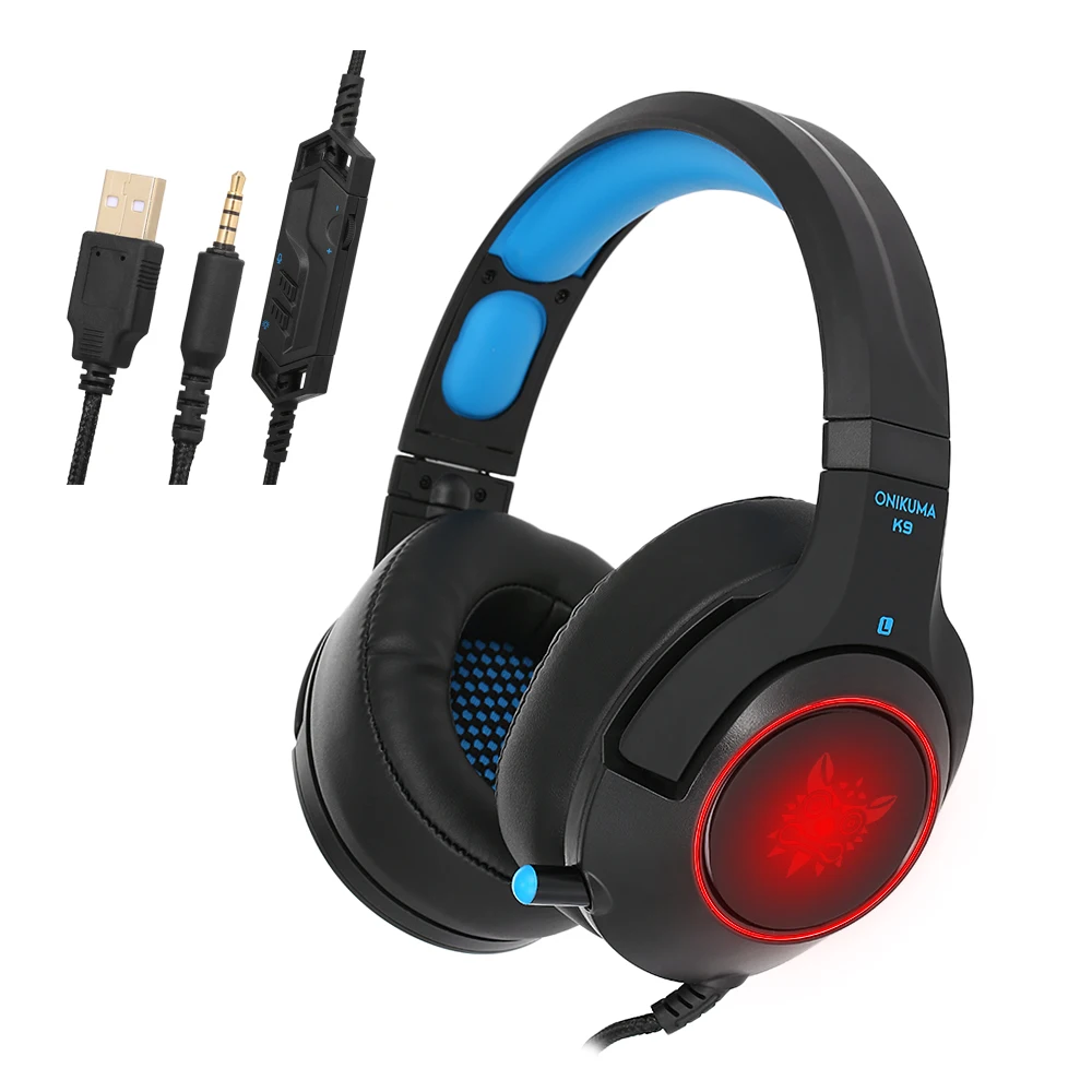 ONIKUMA K9 игровых гарнитур 3,5 мм Проводные Игровые наушники RGB светодиодные фонари шумоподавляющий наушник w/микрофон для портативных ПК PS4 смарт-чехол для телефона