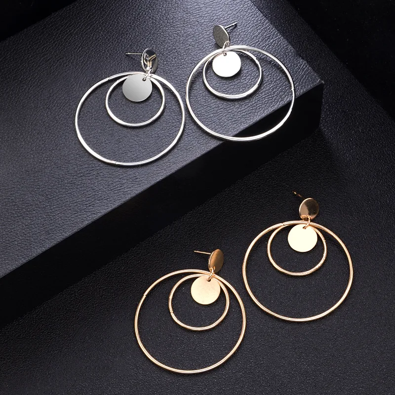 Shellhard Elegant Stylish Large Dangle Earrings Fashion Women Double Round Circle Drop Earrings Charms Geometrical Jewelry Gifts