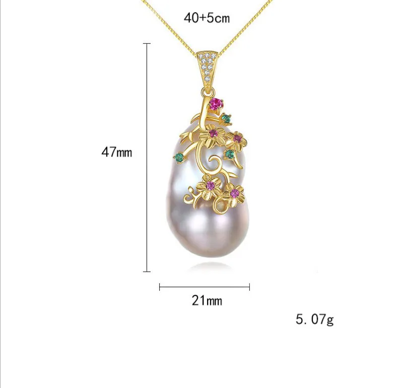 N023 Новое Барокко натуральный подвеска с большой жемчужиной S925 стерлингового серебра Цепочки и ожерелья ювелирные изделия с подвесками для Для женщин для Свадебная вечеринка Юбилей