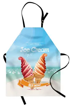 

Dessert Apron Delicious Creamy Cones on Summer Beach Cartoon Design Ice Cream Shops Women Men Kids Kitchen Pinafore Cooking