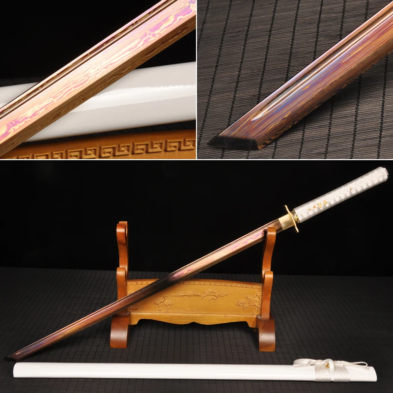 

Golden Blade Chinese Tang Dynasty Sword Straight Blade sword Damascus Folded Steel Japanese Samurai sword Katana