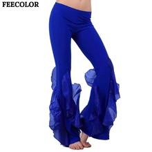 FEECOLOR Women s Belly Dance Pants Bell Cotton Crimping Bottom with fishtail trim For dance practice