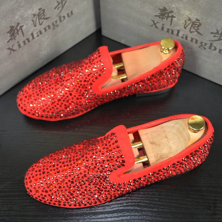 Men 2019 Designer Trendsetter glitter Diamond Shoes Trendy Casual red ...