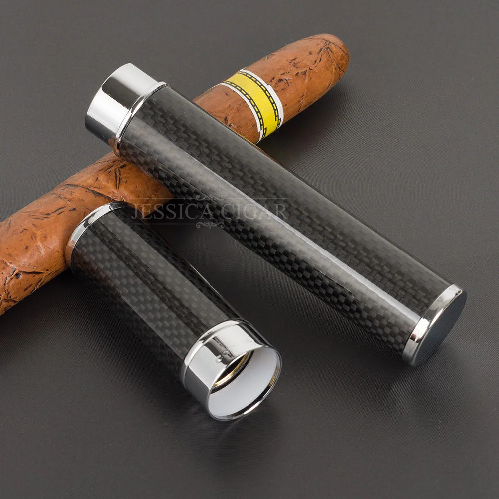 Black Carbon Fiber Cigar Tube Holder Hold 1 Cigar Travel Case Mini