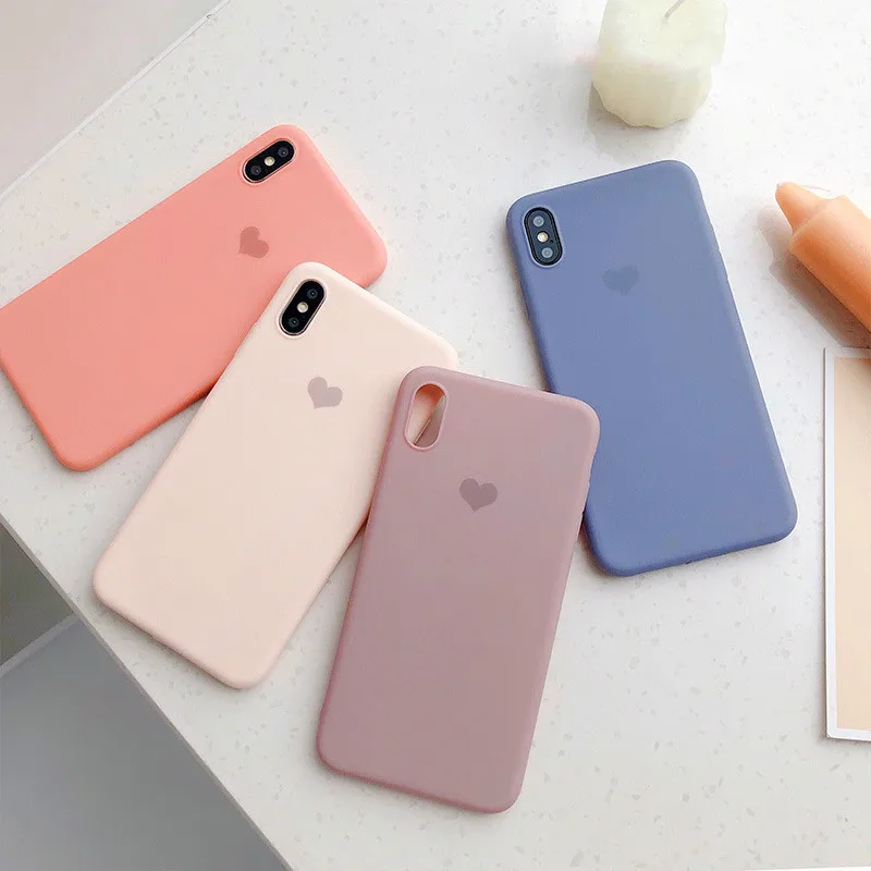 

Candy Color Case for iPhone XR XS X Xs Max Love Heart Phone Cover for iPhone 6 6S 7 8 Plus Soft TPU Silicone Cases Coque