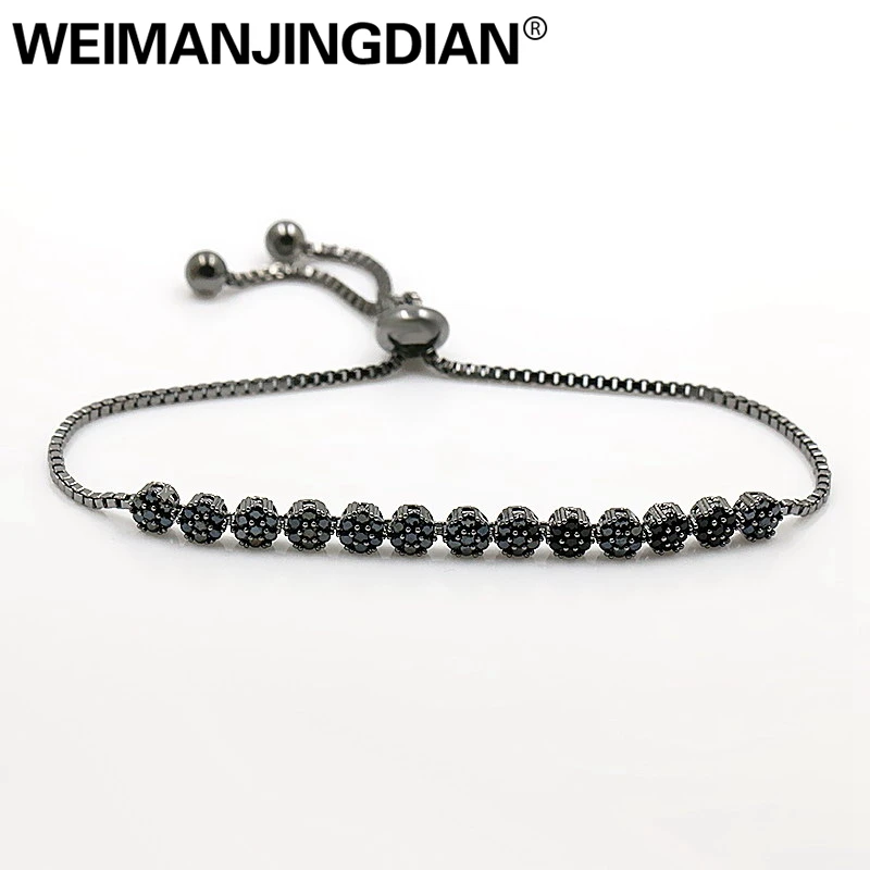 WEIMANJINGDIAN кубический цирконий Черный CZ кристалл маленький цветок Bolo браслет