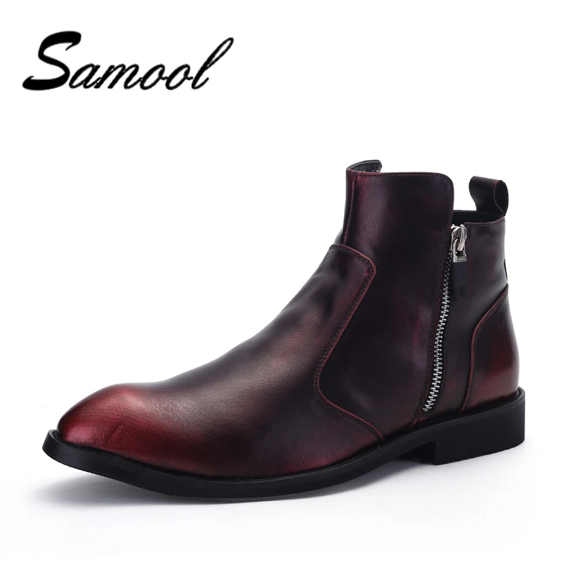 

Men Motorcycle Boots Vintage Combat Boot Winter Fur New Cow Split Leather Waterproof Buckle Military Boots Zipper Men Shoes sx5