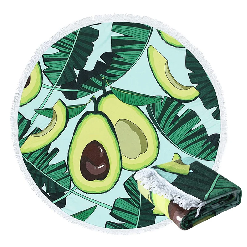 

Thick Round Pool Beach Towel Avocado Fruit Large Picnic Blanket Circinal Soft Water Absorbent Microfiber Yoga Mat Table Cloth