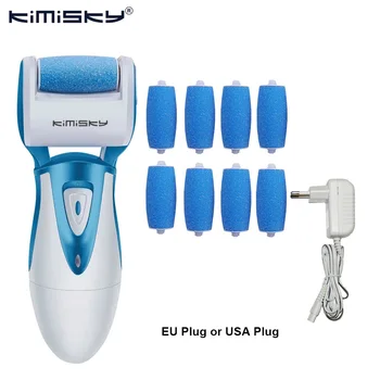 

KIMISKY Blue Rechargeable waterproof Foot Care Tool Pedicure Callus remover foot Exfoliator Feet Dead Skin 8pcs rollers heads