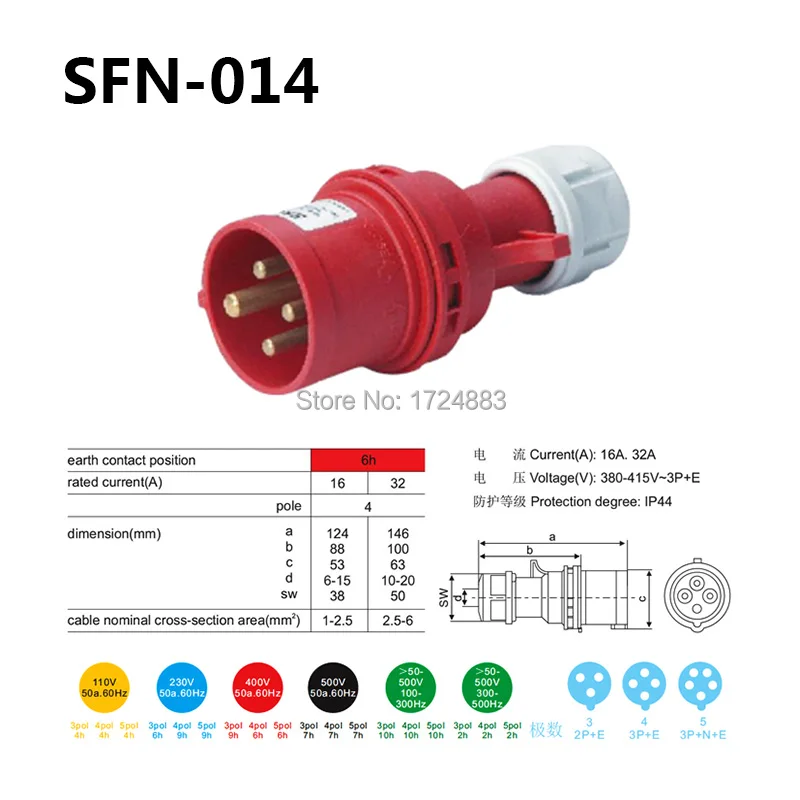 3 pin промышленный соединитель разъем Мужской Женский стыковый разъем SFN-014/SFN-214 16A IP44 3P+ E