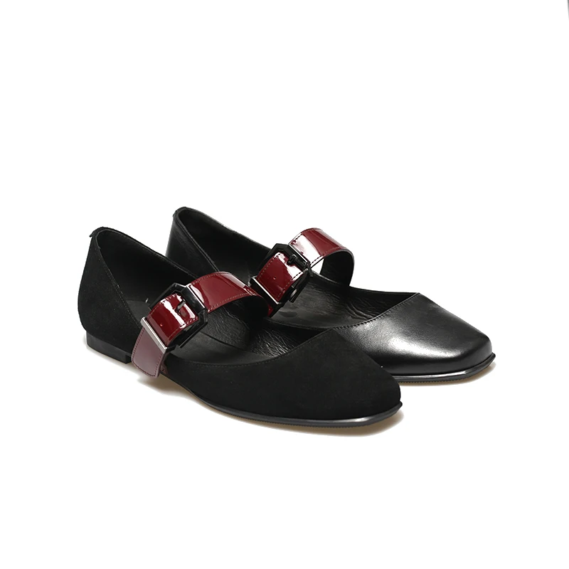 black Jane Suede Isnom 2019 Cuir Appartements Leather Plates Mary Femmes Véritable Noir D'été Black Femme Casual Boucle En Carré Chaussures Orteil Sangle F14RrFW