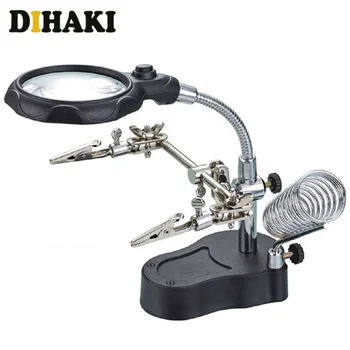 

LED Helping Welding Magnifying Glass 3.5X-12X lens Auxiliary Clip Loupe Desktop Magnifier Third Hand Soldering Repair Tool