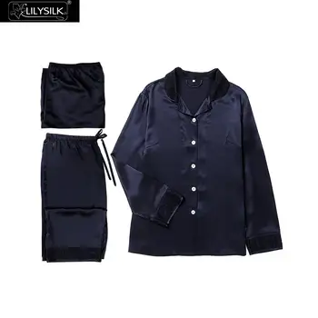 

LilySilk 100 Silk Pajamas Set 3pcs Women 22 momme With Lace Feminino Elegant Luxury Women's Clothing Free Shipping