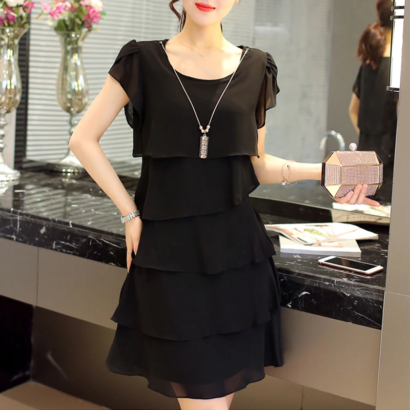 

Summer Chiffon Dress The New Fashion Women Plus Size 5XL Loose Cascading Ruffle Red Dresses Causal Ladies Elegant Party Cocktail