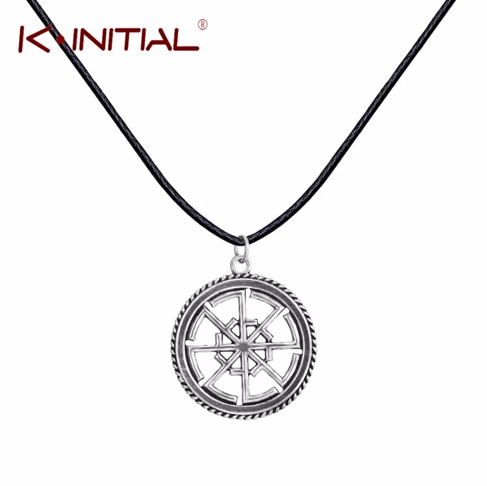 Kinitial 1Pcs Slavic Kolovrat Amulet Pendant PaganSun Talisman Leather