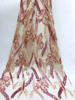 

Hot Sale Velvet Lace Fabric with pink Sequins Latest Nigerian Guipure Lace Material African Tulle Lace Fabric for Party Dress