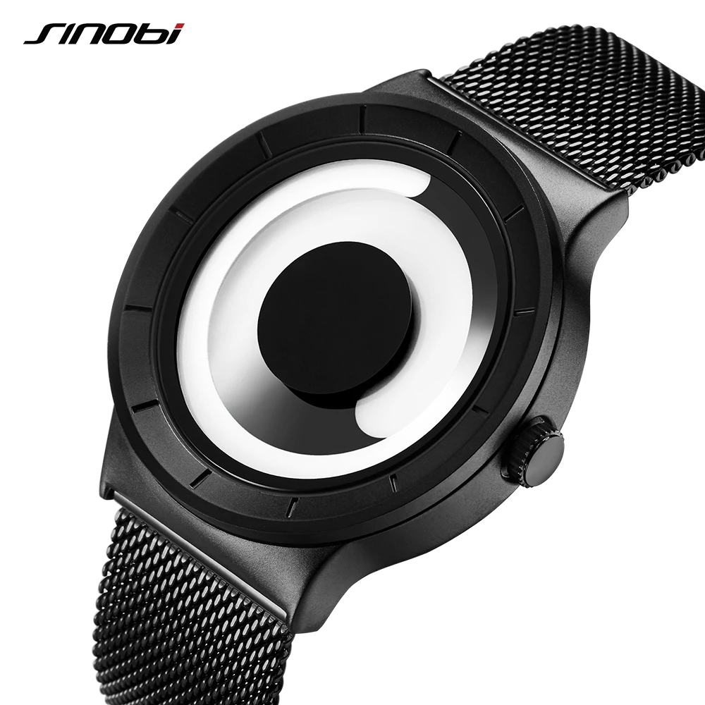 

SINOBI Men Watch Vortex Concept Top Brand Luxury Stainless Steel Watch Men Mesh Strap Quartz Watch Men Fashion Relogio Masculino