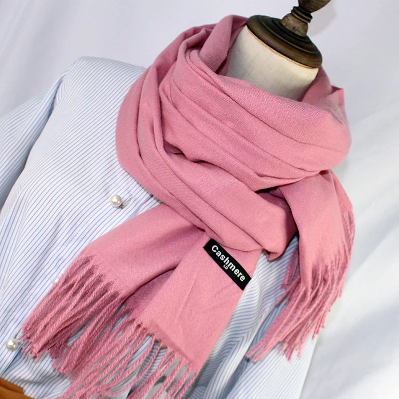 Женские шарфы, сплошной цвет, кашемировый шарф, палантин с кисточками, женский зимний толстый теплый шарф, высокое качество, Женская шаль, накидка, шейный платок