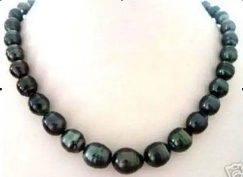 

NATURAL 8X9MM TAHITIAN RICE BLACK PEARL NECKLACE^^^@^Noble style Natural Fine jewe SHIPPING (C0309)