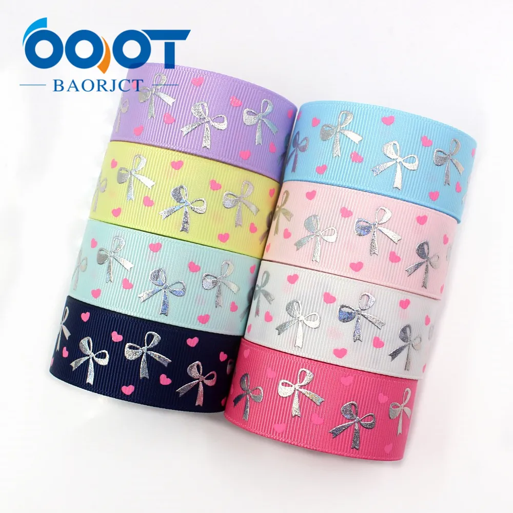 

I-19326-779 1'' 25mm high quality BOW laser silver Printed grosgrain ribbon,Gradient pattern laser silver DIY bow