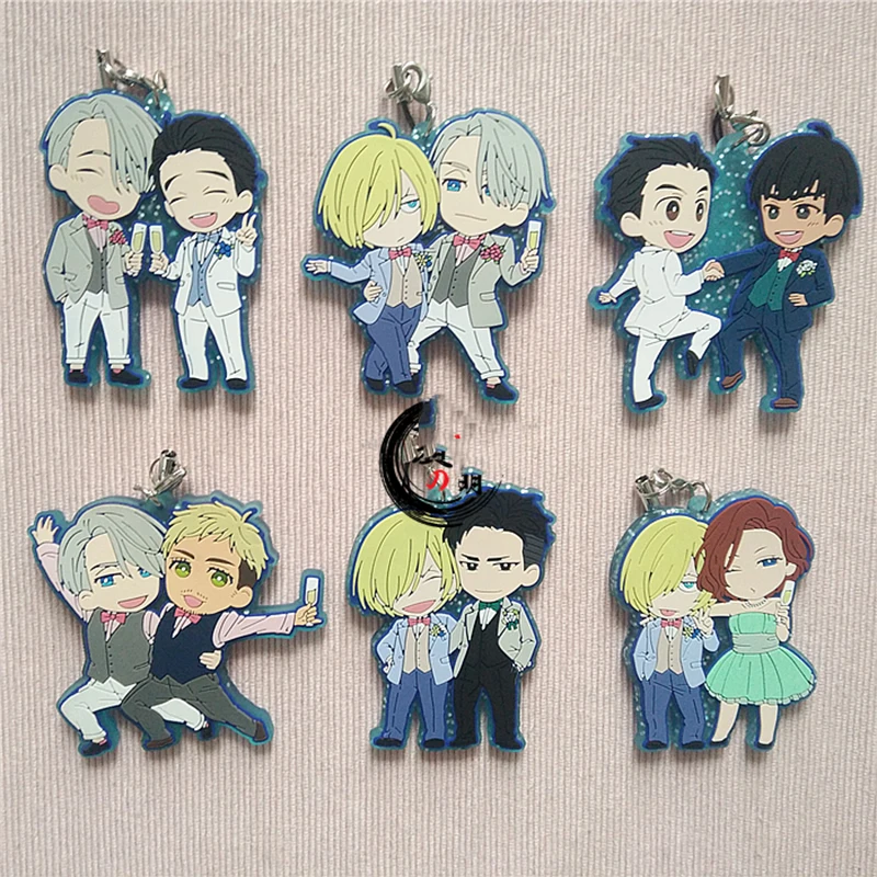 

1pcs llavero Otaku skating Animation Yuri On Ice Yuri Viktor Otabek Altin Mila Babicheva Keyring Phone strap keychain