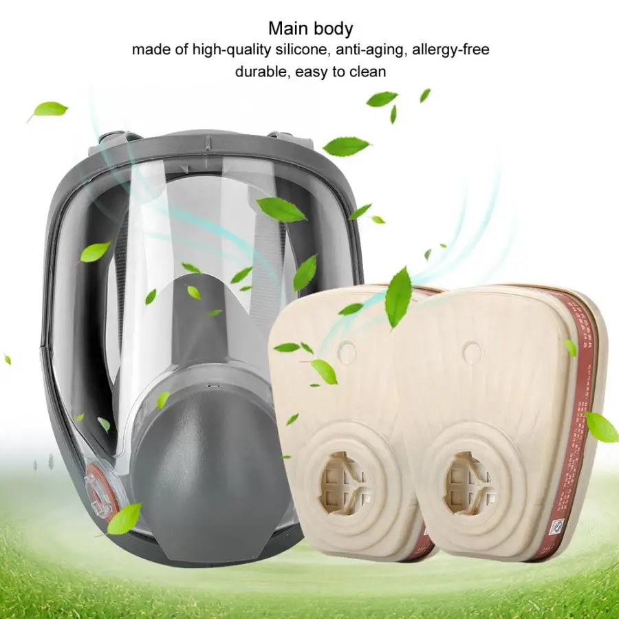 

Silicone Spherical Full Face Respirator Gas Mask Organic Gas Filter Cartridge Kit Protector