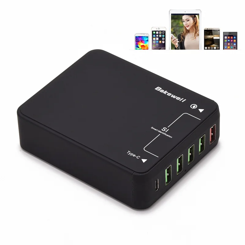 Бэйквэлл 5-Порты и разъёмы USB/USB-C стены Зарядное устройство QC 3.0, тип-C для iPhone 7 Samsung S8 LG V10 HTC Планшеты